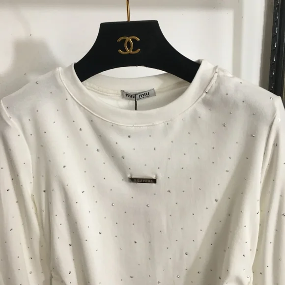 Miu miu long sleeved white T-shirt with diamonds - Picture 7 of 7